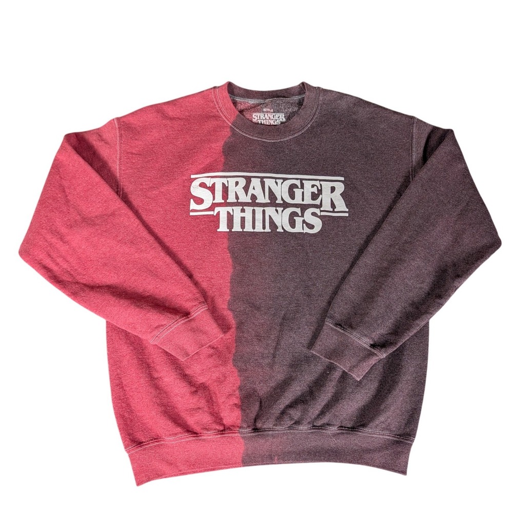 Netflix Stranger‎ Things Sweatshirt Red Charcoal Grey Split Two Tone Logo 4938